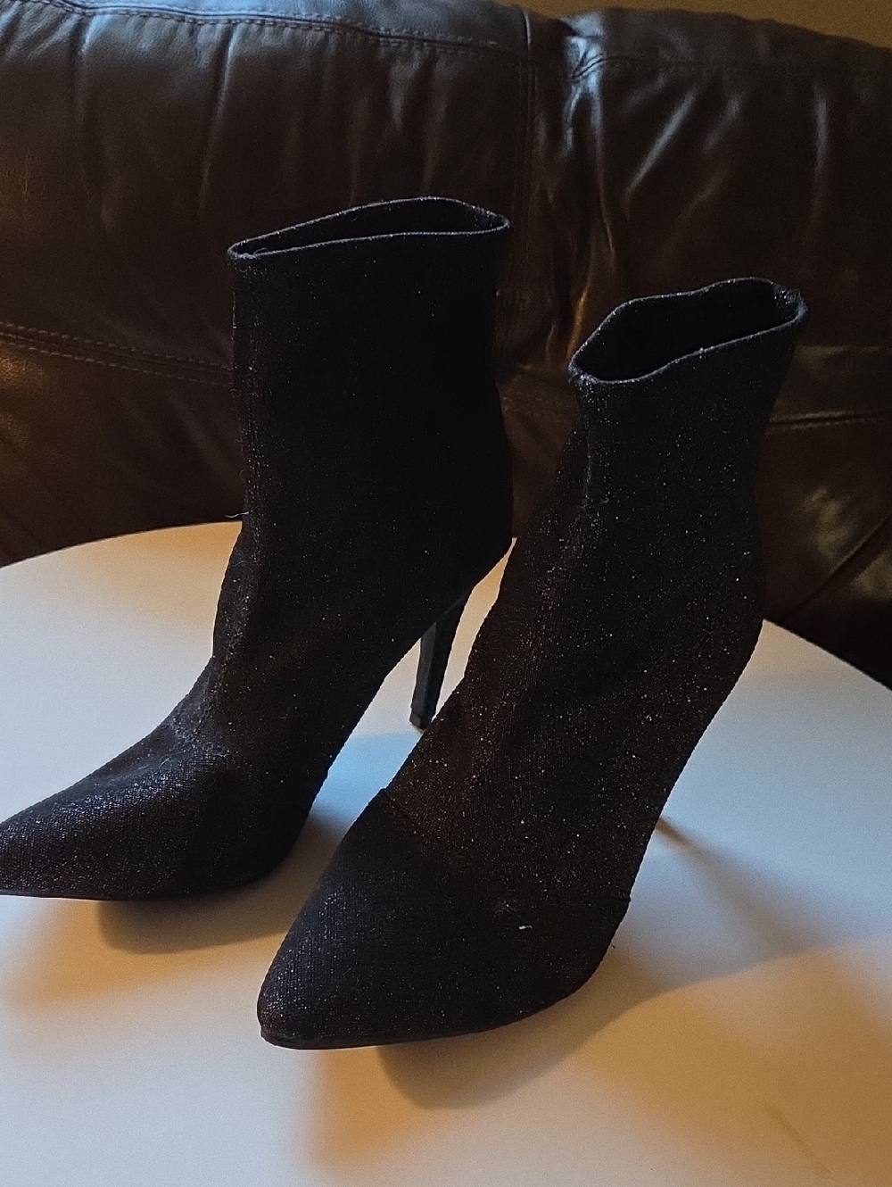 Brash Black Glitter Pointed Toe Stiletto Ankle Boots